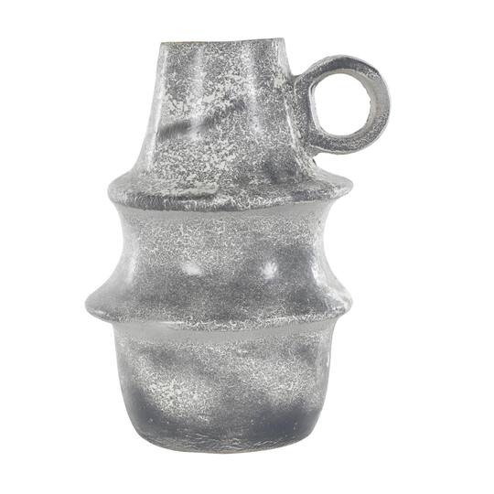 16" Light Gray Paper Mache Distressed Fluted Vase with Ring Handle
